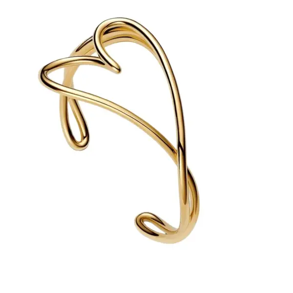 Pandora Pevný pozlacený náramek ve tvaru srdce Shine 563808C00 17,5 cm