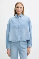 Džínová košile Armani Exchange dámská, modrá barva, relaxed, s klasickým límcem, XW001340 AF14494