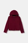 Dětská bavlněná mikina United Colors of Benetton vínová barva, s kapucí, s potiskem, 3NBMC2053