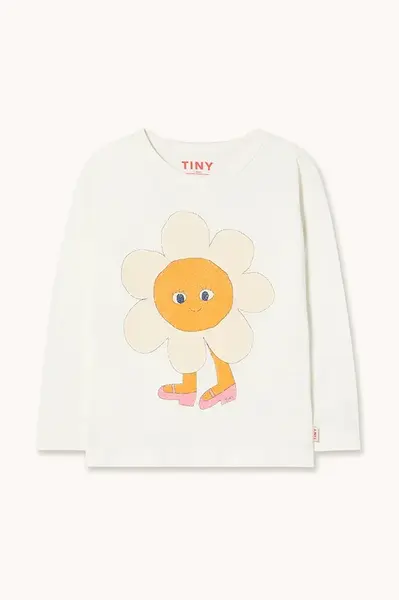 Dětské bavlněné tričko s dlouhým rukávem Tinycottons FLOWER GRAPHIC SLEEVE TEE bílá barva, AW25-307