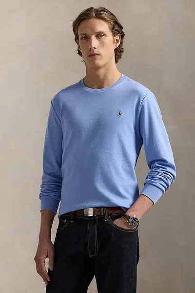 Bavlněné tričko s dlouhým rukávem Polo Ralph Lauren modrá barva, 710760121