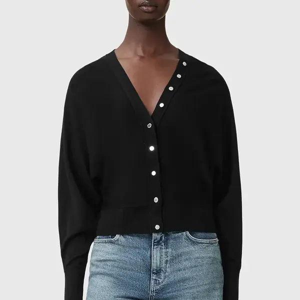 Vlněný kardigan AllSaints HONOR dámský, černá barva, W002KD