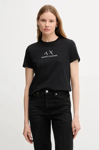 Bavlněné tričko Armani Exchange dámské, černá barva, XW001345 AF16356