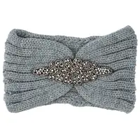 Pohodlná pletená čelenka Kokala s ozdobným prvkem, šedá