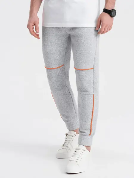 Ombre Men's sweatpants with contrast stitching - grey melange