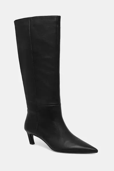 Kožené kozačky Calvin Klein ESS KITTEN HEEL LONG BOOTS