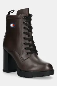 Kožené kotníkové boty Tommy Jeans TJW HEEL LACE UP BOOT
