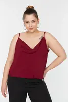 Trendyol Curve slivkové tkané popruhy, blúzka so saténovým vzhľadom