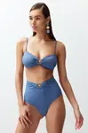 Trendyol Blue Premium Accessory High Waist Hipster Bikini Bottom