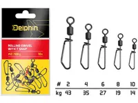 Delphin karabinka s obratlíkem rolling swivel with t snap 10 ks - velikost 8 nosnost 19 kg