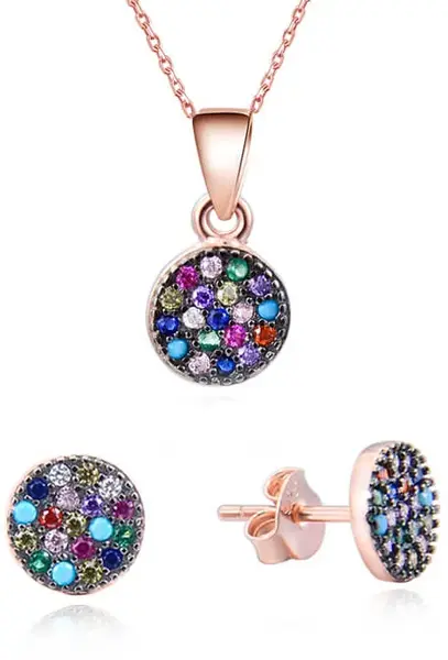Beneto Souprava šperků ze stříbra s barevnými zirkony AGSET284 (náušnice, řetízek, přívěsek)