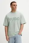 Bavlněné tričko HUGO pánské, černá barva, s potiskem, 50525765