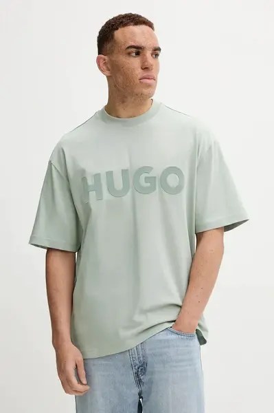 Bavlněné tričko HUGO pánské, černá barva, s potiskem, 50525765