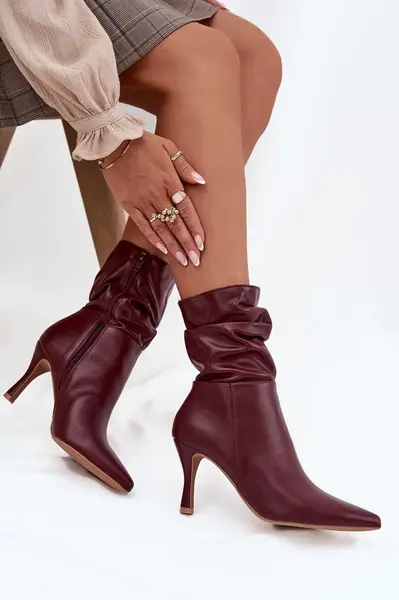 Boto Dámské kotníkové boty na podpatku s našitým horním lemem zip bordové Ulisse