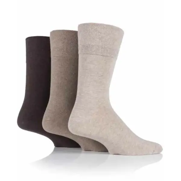 IOMI Gentle Grip pánske diabetik ponožky 3 páry HNEDÉ lem bez gumičiek