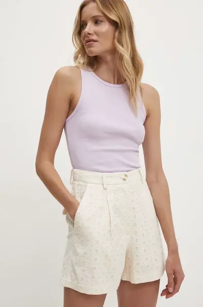 Bavlněné šortky Answear.LAB béžová barva, hladké, high waist