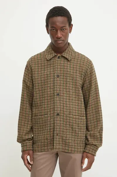 Vlněná košile Les Deux zelená barva, regular, s klasickým límcem, LDM640121