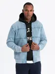 Ombre Men's denim bomber jacket with stone wash effect - light blue