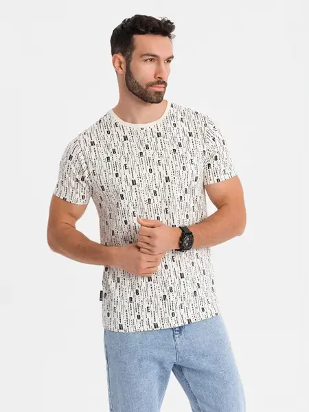 Ombre Printed cotton T-shirt with round neckline - cream