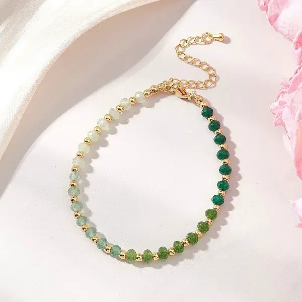 Brass & Dyed Natural Malaysia Jade Rondelle Beaded Bracelets for Women