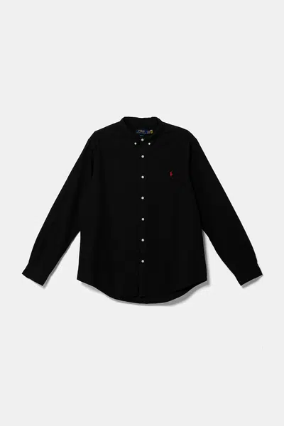 Bavlněná košile Polo Ralph Lauren černá barva, slim, s límečkem button-down, 710767828