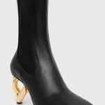 Kožené kotníkové boty JW Anderson Chain Heel dámské, černá barva, na podpatku, ANW43021A