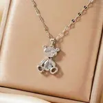 Brass Pave Clear Cubic Zirconia Cute 3D Bear Pendant Necklaces for Women