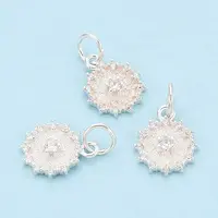 925 Sterling Silver Micro Pave Clear Cubic Zirconia Flower Charms