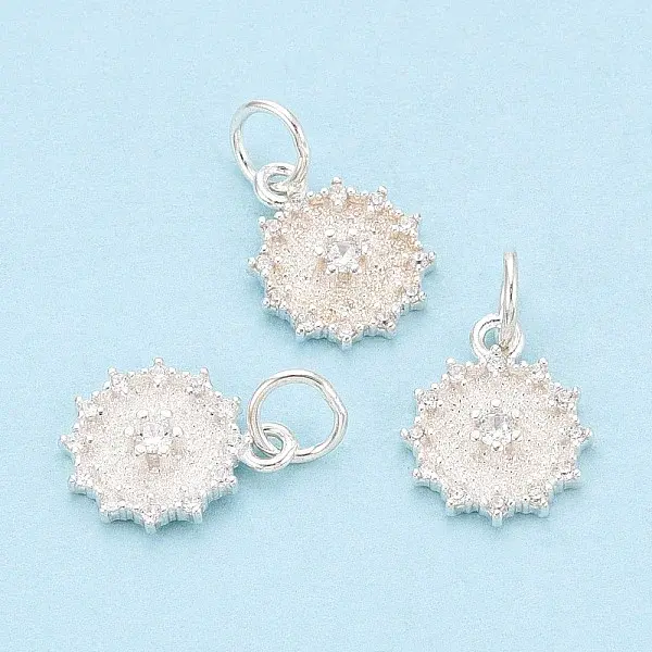 925 Sterling Silver Micro Pave Clear Cubic Zirconia Flower Charms