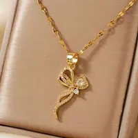Elegant Brass Pave Clear Cubic Zirconia Bowknot Necklaces for Women