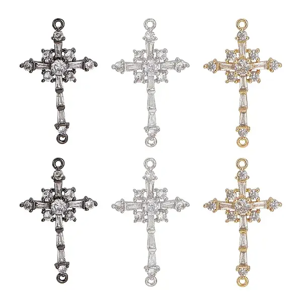 6Pcs 3 Colors Brass Micro Pave Cubic Zirconia Links