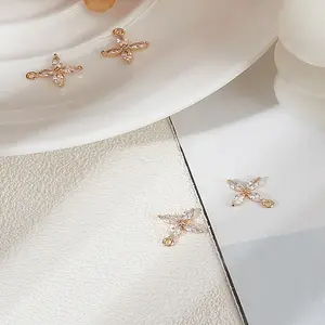 4Pcs Brass Cubic Zirconia Charms