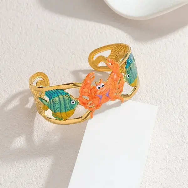 Ocaen Theme 304 Stainless Steel Enamel Cuff Bangles for Women