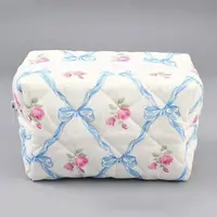 Flower Print Cotton & Polyester Cosmetic Zipper Bag