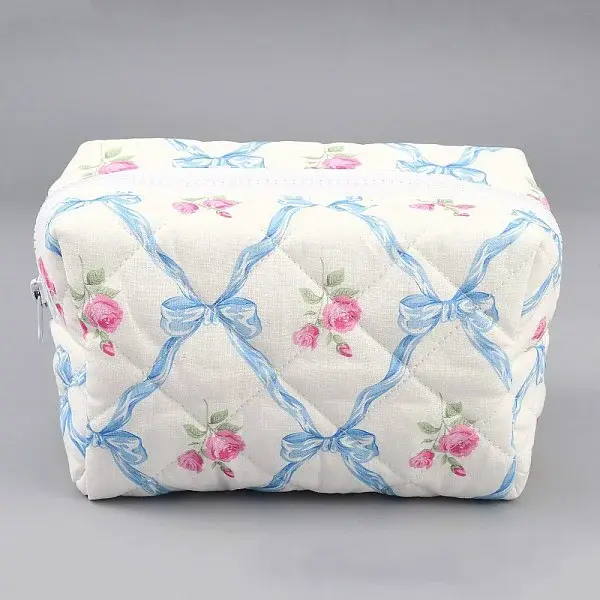 Flower Print Cotton & Polyester Cosmetic Zipper Bag
