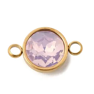 304 Stainless Steel with Faceted K9 Glass Birth Stone Flat Round Links Connector Charms
