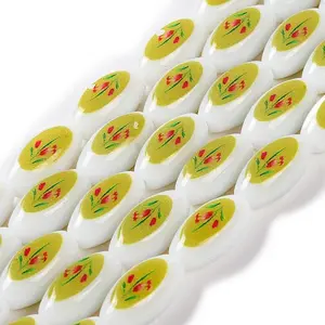Printing Glass Oval Beads for Necklaces Bracelets Making