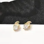 Flower Brass Micro Pave Clear Cubic Zirconia Stud Earrings