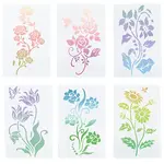 6Pcs 6 Styles Flower Theme PET Plastic Hollow Out Drawing Painting Stencils Templates