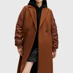 Kabát s vlnou AllSaints PAULAH hnědá barva, přechodný, dvouřadový, W007OZ