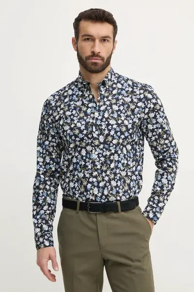 Košile Lindbergh pánská, tmavomodrá barva, slim, s límečkem button-down, 30-203538