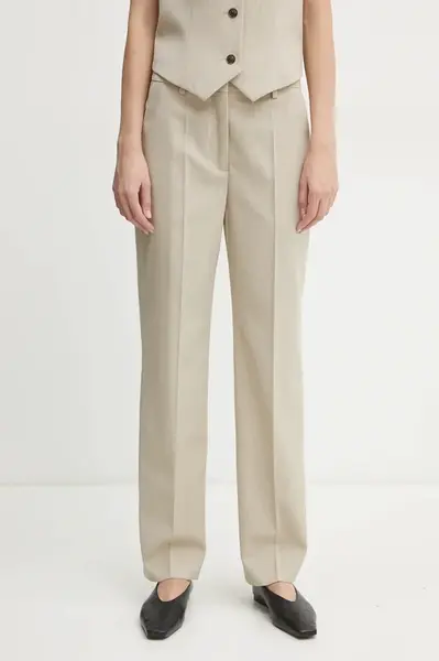 Kalhoty By Malene Birger IGDA dámské, béžová barva, střih cigarette, high waist, 103121