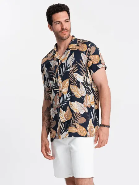 Ombre Viscose patterned men's short sleeve shirt - leaves