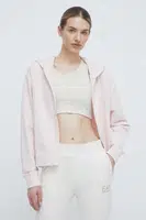 Mikina EA7 Emporio Armani dámská, růžová barva, s kapucí, hladká