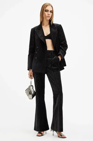 Bavlněné kalhoty AllSaints SEVENH černá barva, zvony, high waist, W027QB