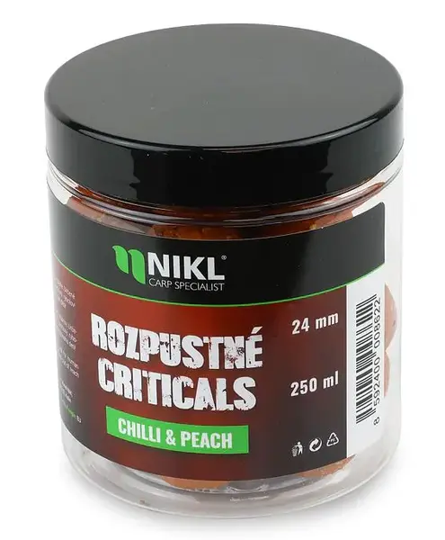 Nikl rozpustné criticals boilie chilli & peach 250 ml - 24 mm