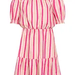 Růžové pruhované lněné šaty s odhalenými rameny ORSAY - Dámské