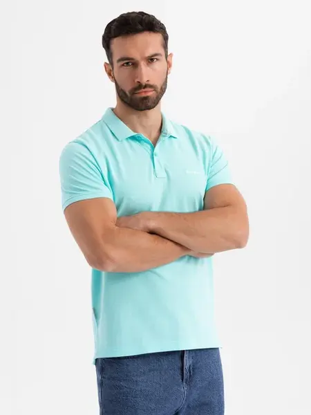 Ombre Cotton pique knit polo shirt - blue