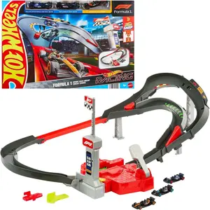 Hot Wheels JDY15 Racing Formula 1 Štartovacia dráha, F1 sada s 3 angličákmi