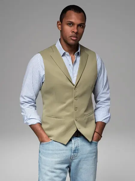 Ombre Fitted men's structured knit vest with lapels - olive
